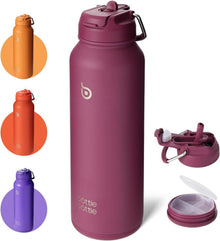 Isolierte Sport-Trinkflasche Edelstahl mit Strohhalm 1,2 l Rot