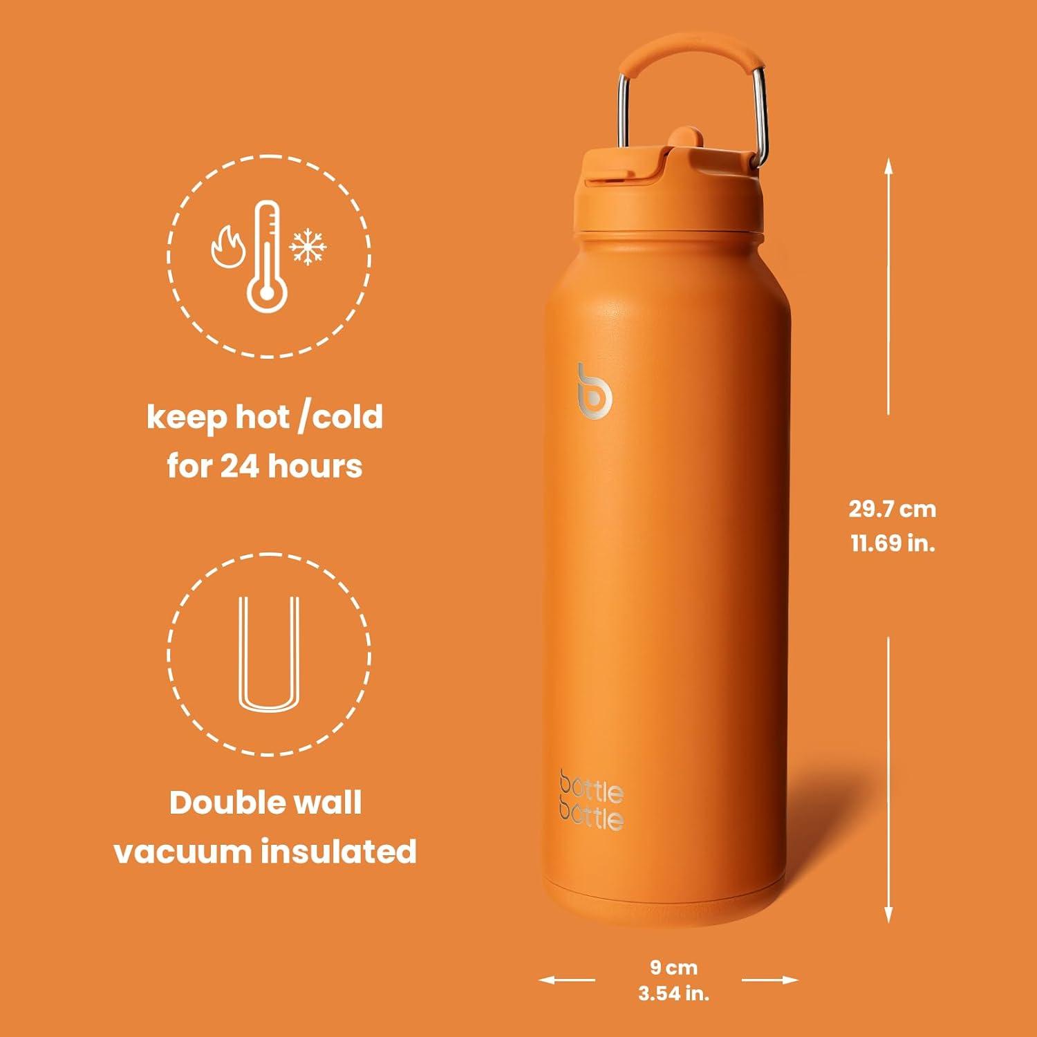 Sport-Wasserflasche Edelstahl 1,2 l isoliert Strohhalm Pillenhalter
