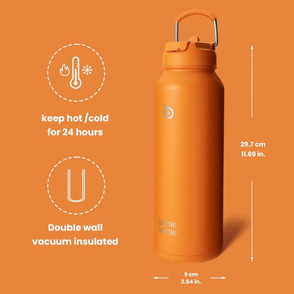 Sport-Wasserflasche Edelstahl 1,2 l isoliert Strohhalm Pillenhalter