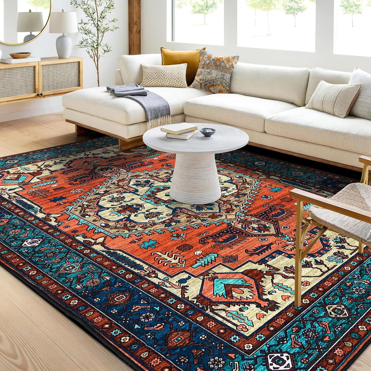 Boho Kurzflor Teppich Vintage Design Rot 160x230 cm