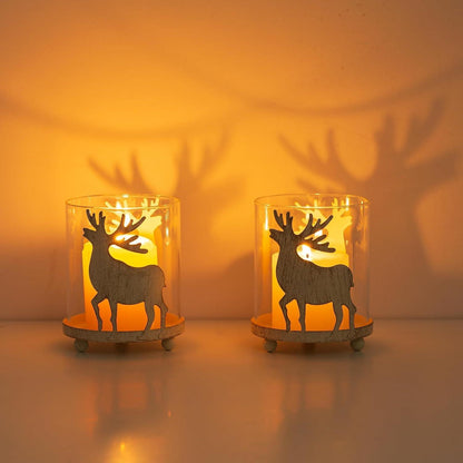 Rentier Hirsch Kerzenhalter Weihnachten Deko 4er Vintage Windlichter