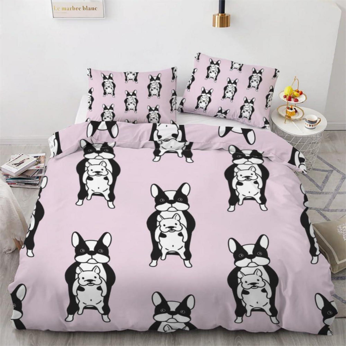 Französische Bulldogge Bettwäsche-Set 220x240 cm 3-teilig Mikrofaser