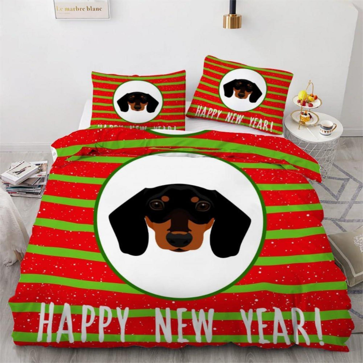Dackel Bettwäsche Set 220x240 cm - 3-teilig Mikrofaser Weihnachten