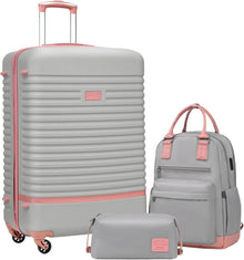 COOLIFE Hartschalen Koffer-Set 3tlg Grau/Rosa ABS TSA-Schloss