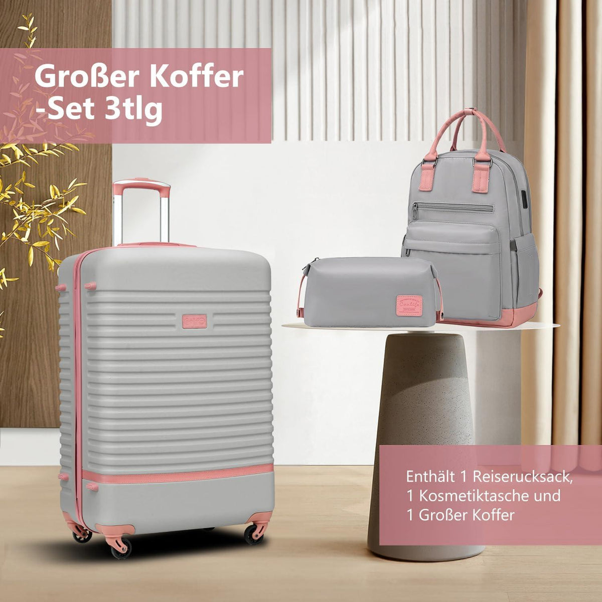 COOLIFE Großer 3tlg Koffer-Set ABS Hartschalen Trolley