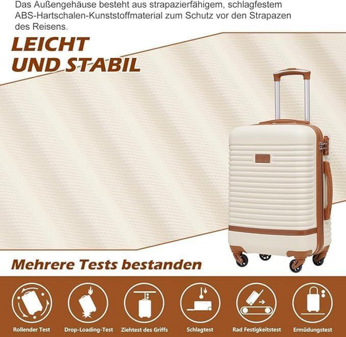 COOLIFE Koffer Trolley 3tlg Set ABS Hartschale 4 Rollen TSA-Schloss Grau/Rosa