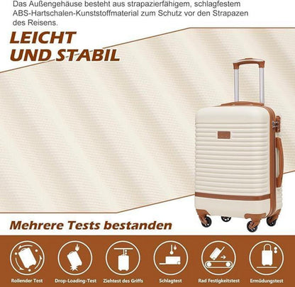 COOLIFE Koffer Trolley 3tlg Set ABS Hartschale 4 Rollen TSA-Schloss Grau/Rosa