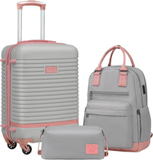 COOLIFE Hartschalen Koffer Set 3tlg Grau/Rosa ABS Rollen TSA-Schloss