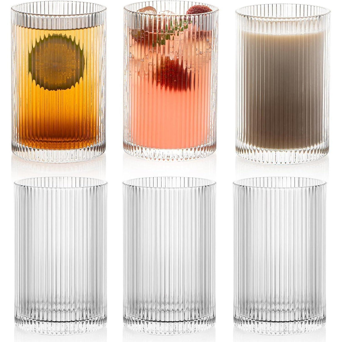 Geriffelte Longdrinkgläser 6er Set, 500ml, Origami-Stil