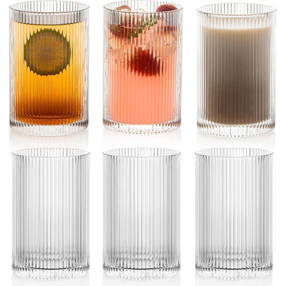 Geriffelte Longdrinkgläser 6er Set, 500ml, Origami-Stil