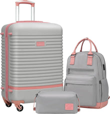 COOLIFE Hartschalenkoffer Set 3tlg Mittlerer Reisekoffer Grau/Rosa