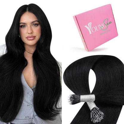 Echthaar Nanoring Extensions Schwarz 55cm - 50g