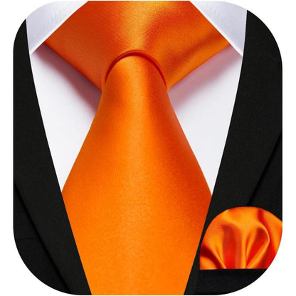 Herren Krawatten-Set mit Einstecktuch, leuchtendes Orange
