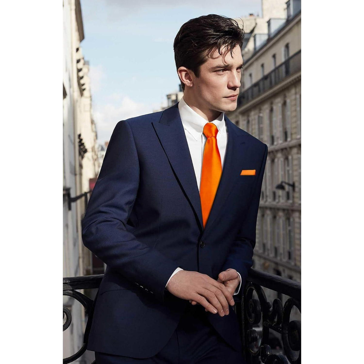 Herren Krawatten-Set mit Einstecktuch, leuchtendes Orange