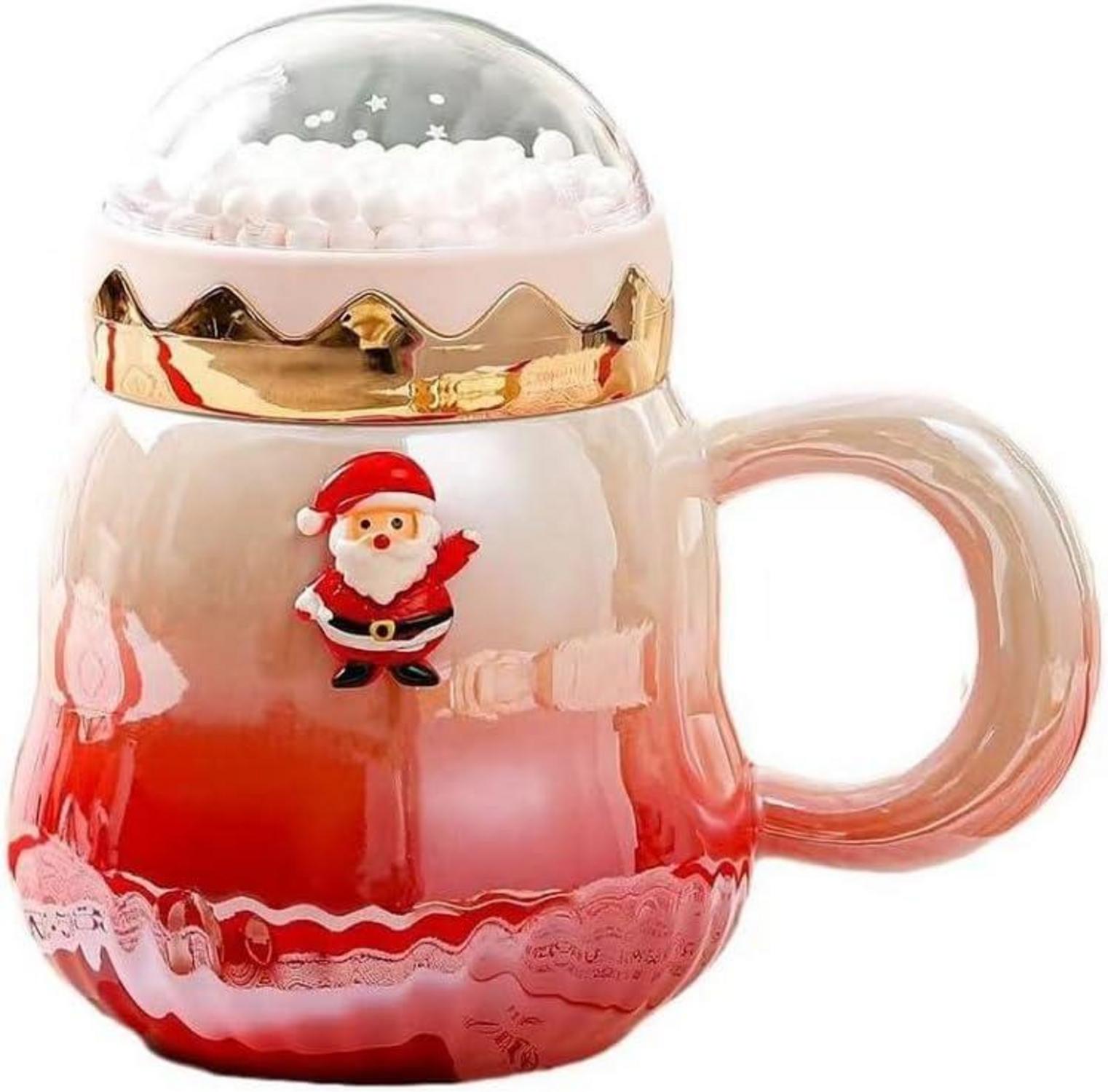 Weihnachtstasse Keramik Perlenglanz Kaffeetasse mit Deckel 450ml Grün