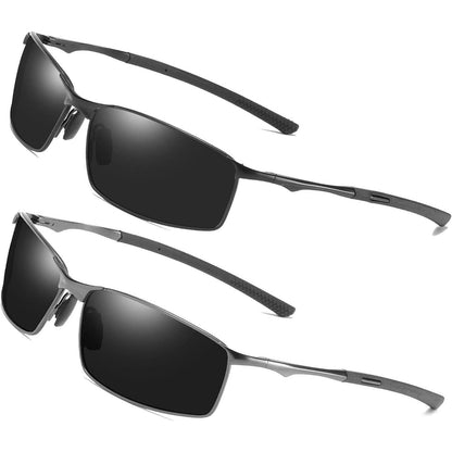 Polarisierte Sport Sonnenbrille Herren UV400 Schutz 2er Set Schwarz Grau
