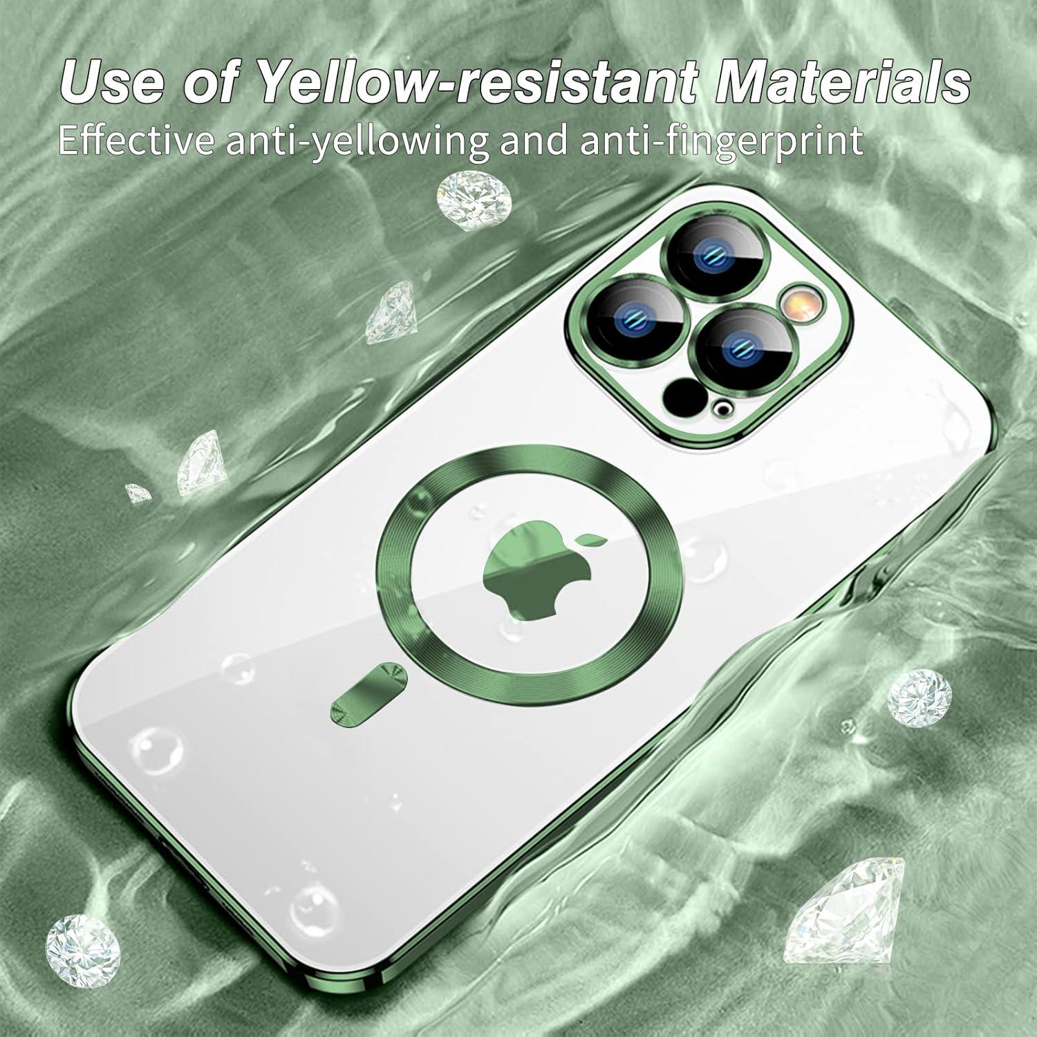 Klare iPhone 15 Pro Hülle MagSafe Magnetisch Kabellos Laden Grün