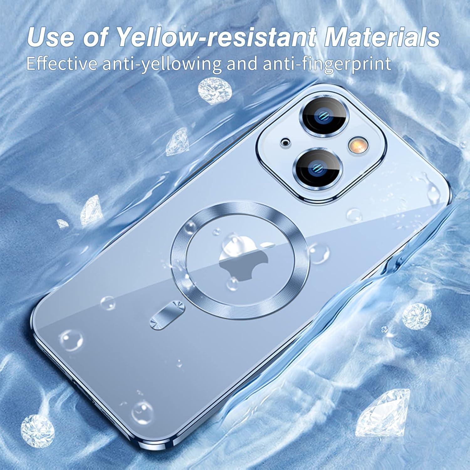 Transparente iPhone 15 Hülle mit MagSafe Adsorption Kabelloses Laden Blau