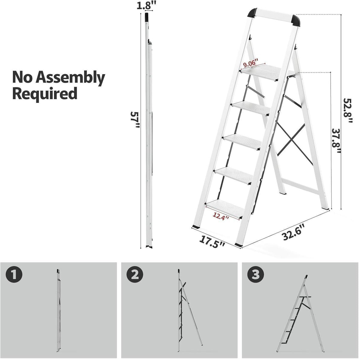5-Stufen Klappleiter mit Handlauf, Aluminium, rutschfest, 150 kg