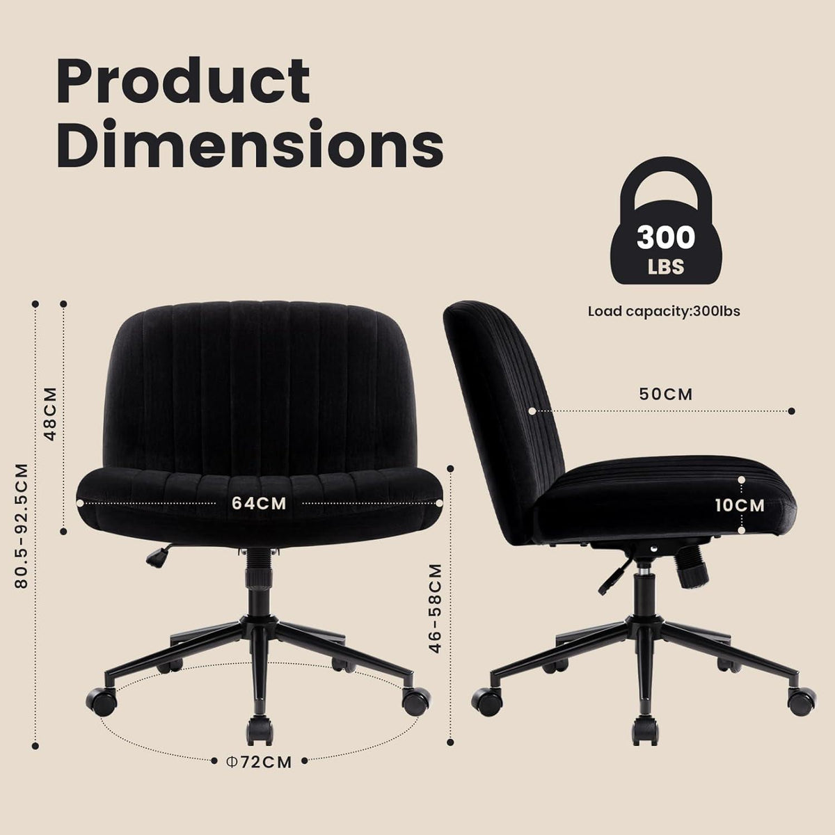 Ergonomischer Bürostuhl ohne Armlehnen mit Rollen