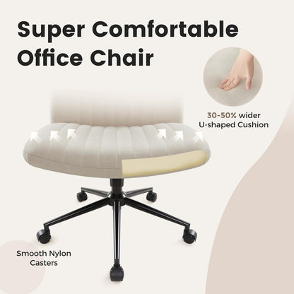 Bürostuhl ohne Armlehnen beige höhenverstellbar mit Rollen