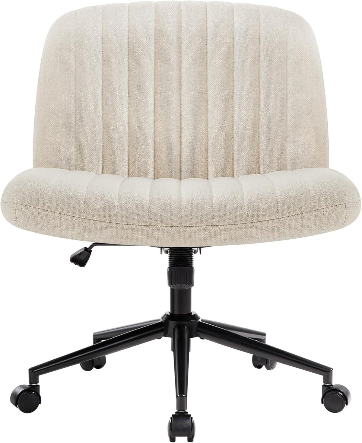 Ergonomischer Bürostuhl ohne Armlehnen mit Rollen und Stoffpolsterung in Beige