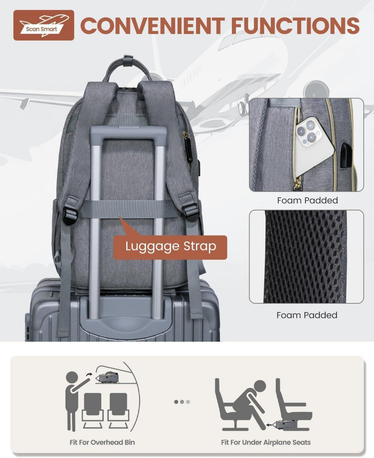 Rucksack Damen 17 Zoll Laptopfach Wasserdicht Mädchen Jugendliche
