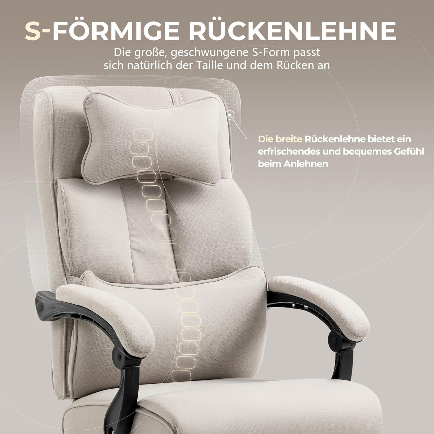 Ergonomischer Bürostuhl mit Fußstütze und Hoher Rückenlehne Beige Stoff