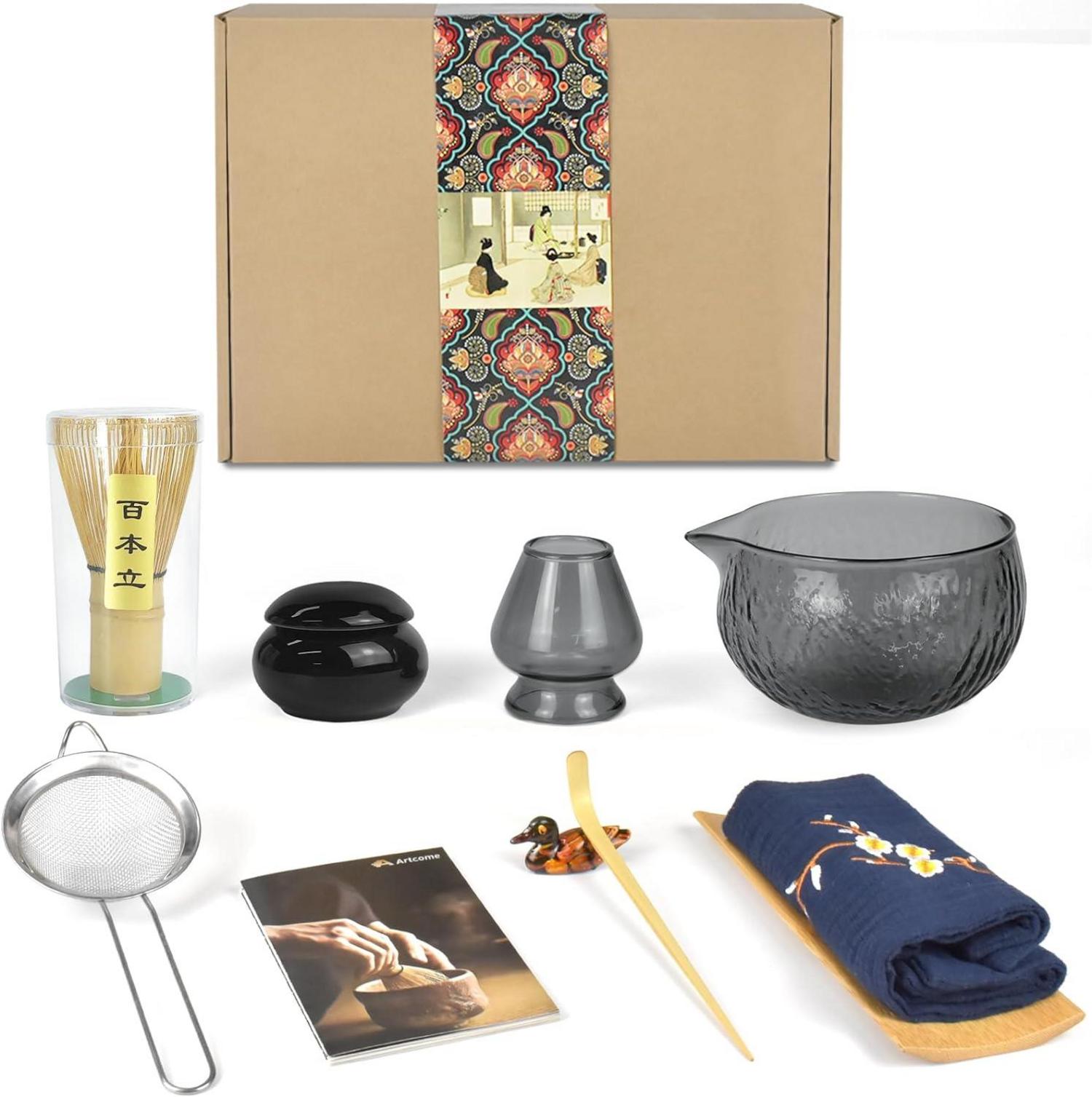 Japanisches Matcha-Teeset mit Schneebesen und Zubehör