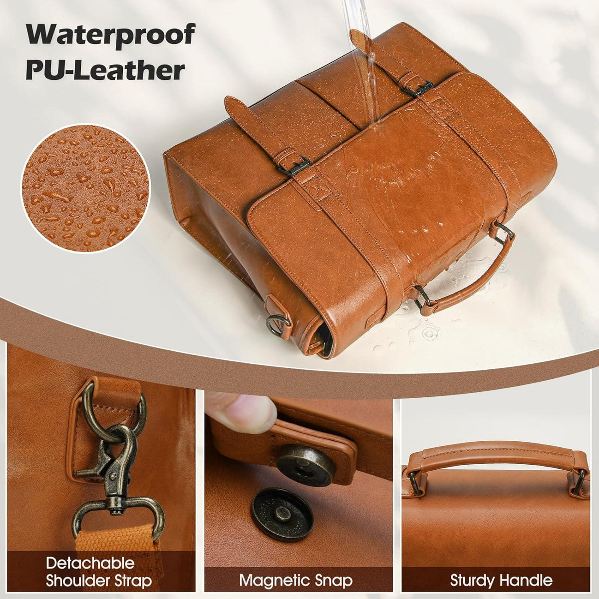 Umhängetasche Herren Laptoptasche 15,6 Zoll Braun Vintage Stil