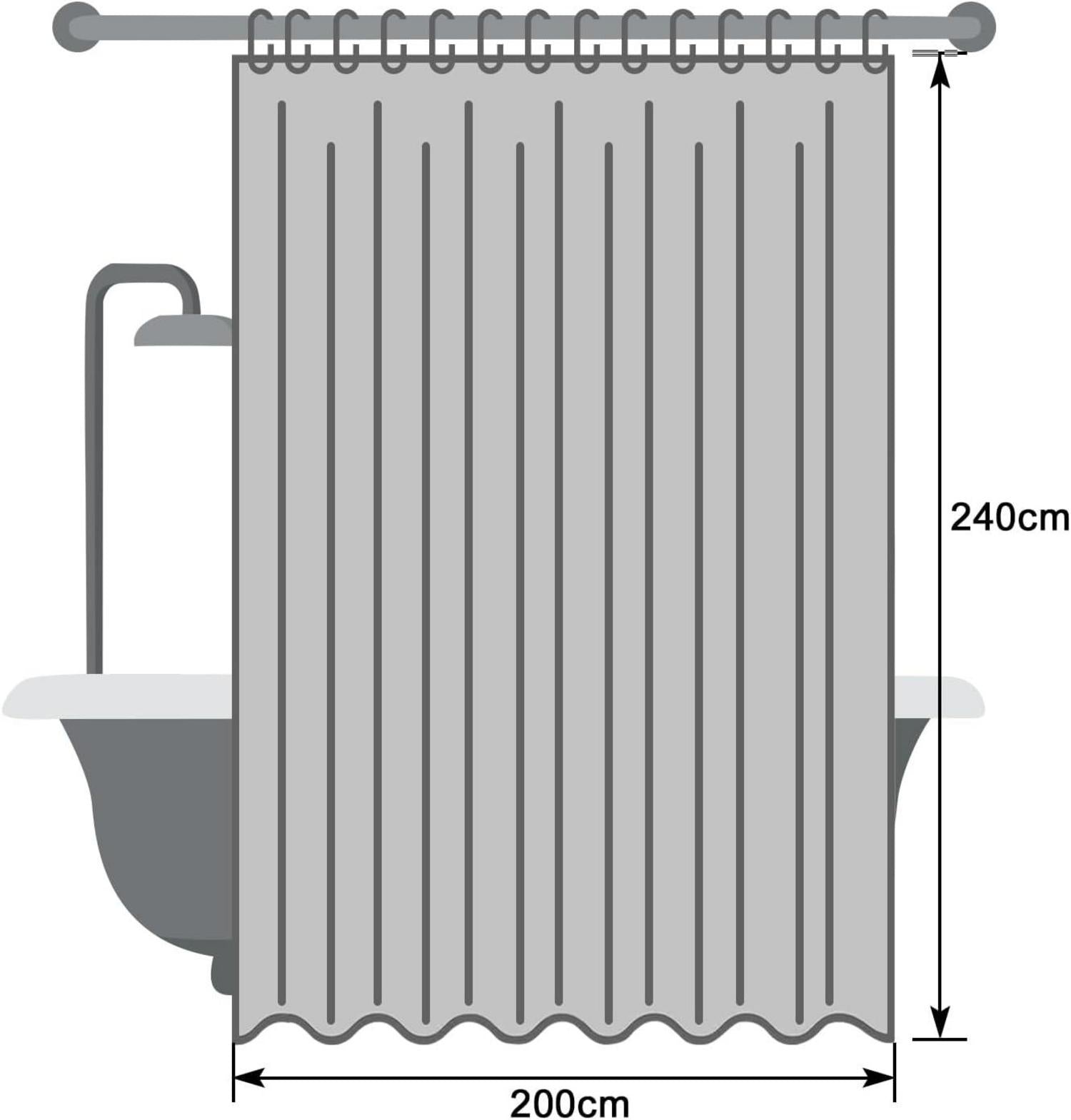 Duschvorhang 200x240 Weiß Textil Anti-Schimmel 14 Ringe,callback Pack