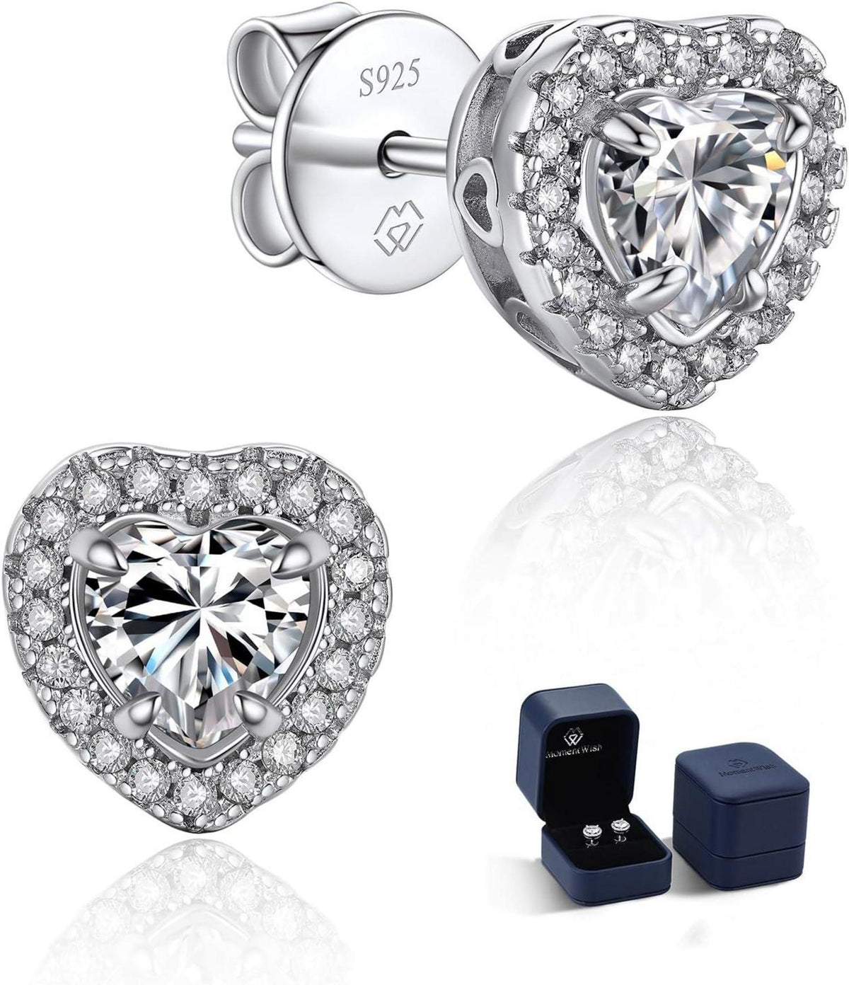 MomentWish Herz Ohrstecker 1 Karat Moissanite Diamant 925 Silber