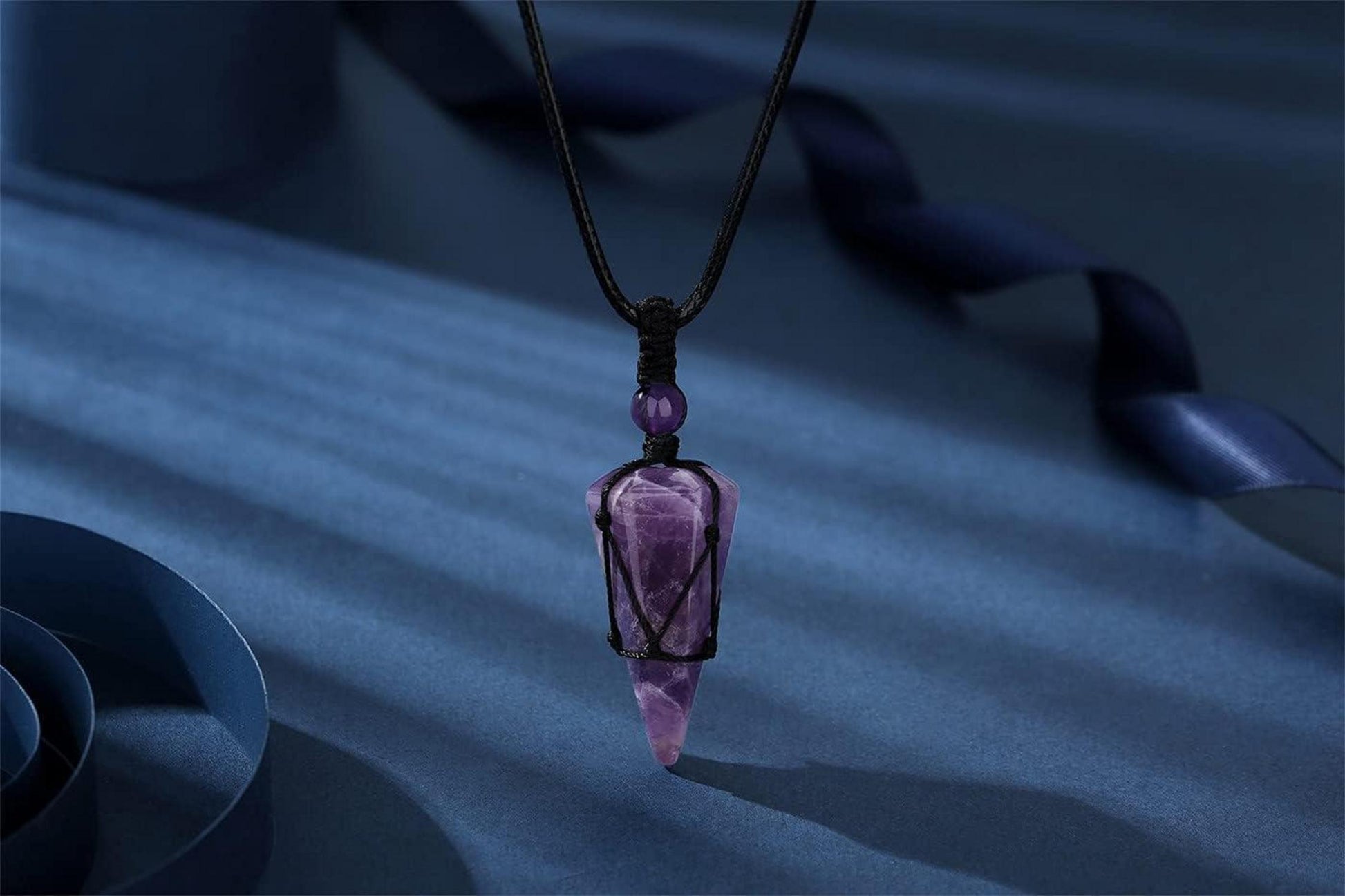 Kristall Halskette Herren Damen Amethyst Anhänger Schwarzes