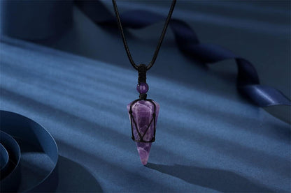 Kristall Halskette Herren Damen Amethyst Anhänger Schwarzes