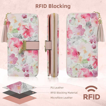Damen Geldbörse RFID Schutz 19 Fächer Kunstleder Mehrfarbig