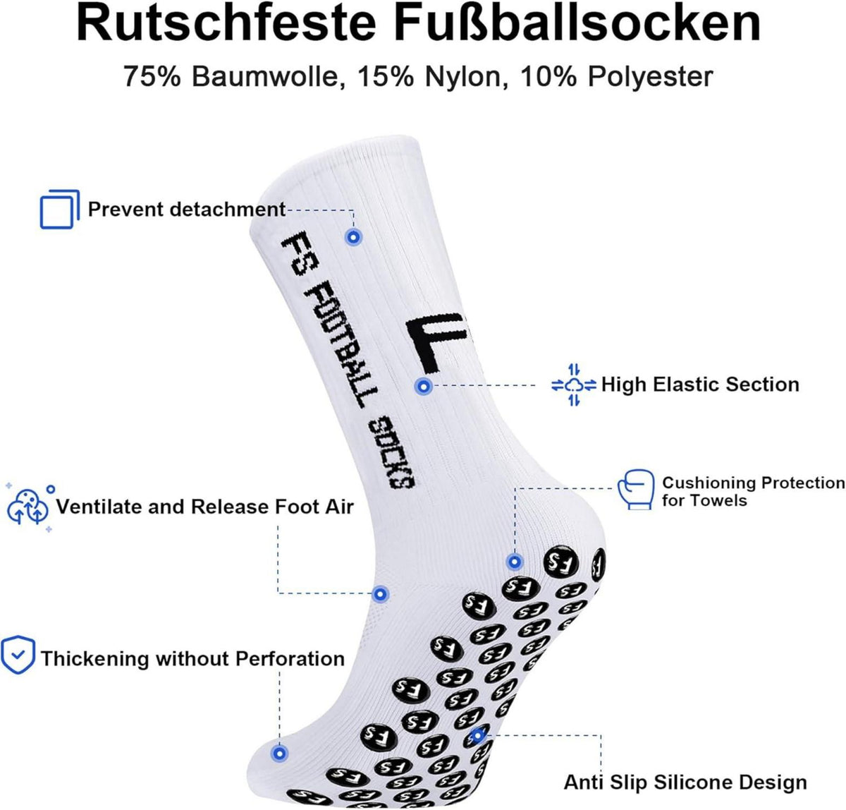 Fußballsocken 3 Paar Größe 35-39 39-46 Rutschfest Atmungsaktiv Rot