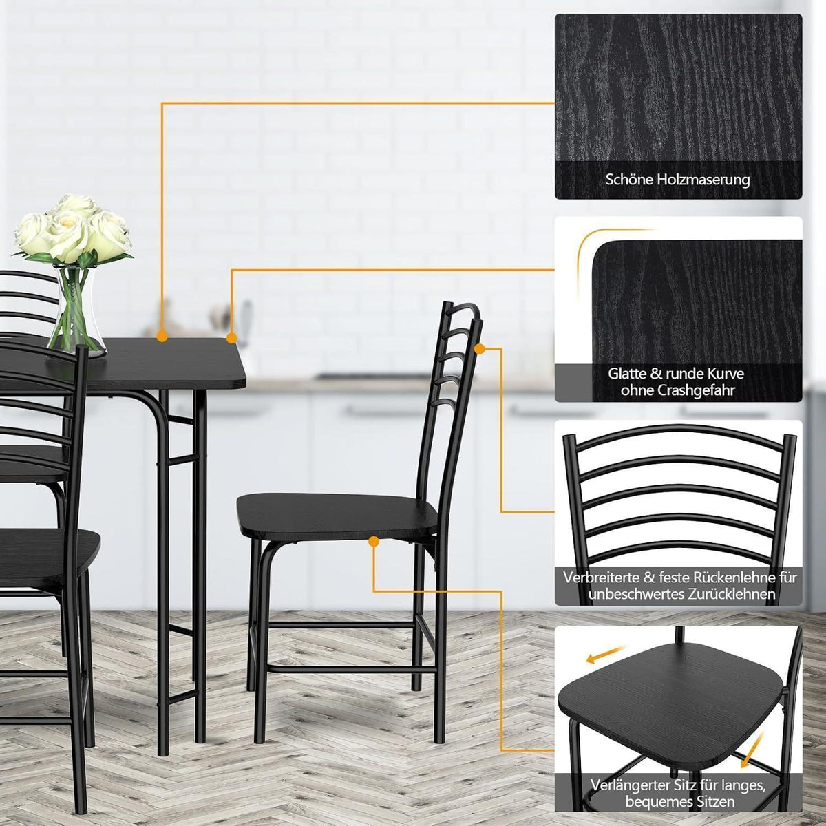 5-teiliges Esstisch Set mit Stühlen – Modern & Stabil