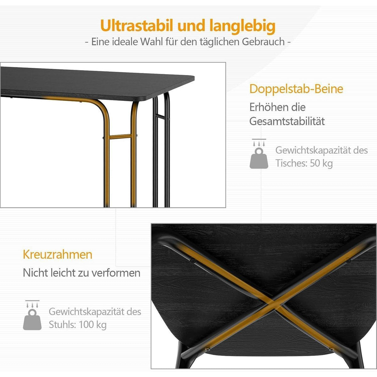 5-teiliges Esstisch Set mit Stühlen – Modern & Stabil