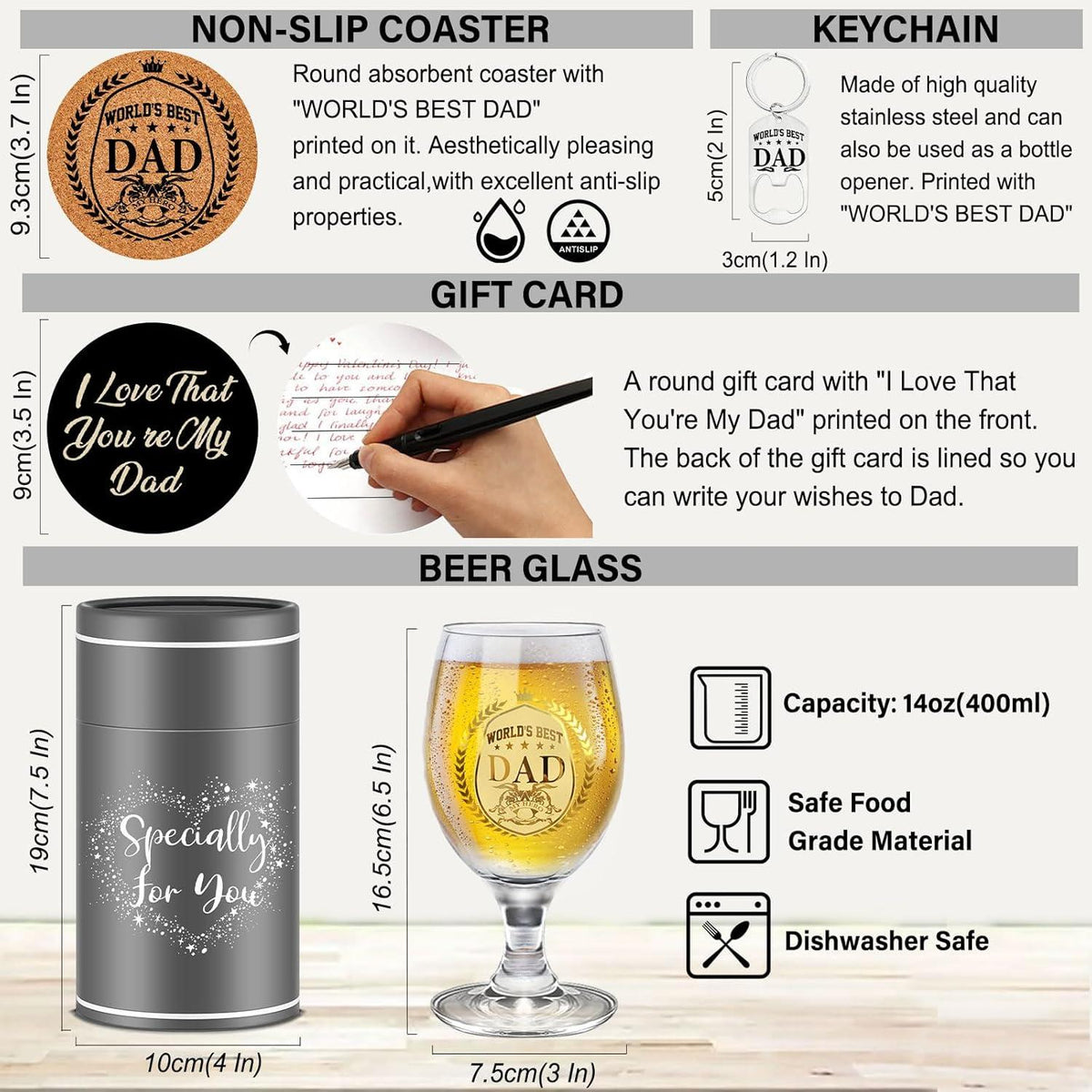 Personalisiertes Bierglas Geschenkset für Papa - Geburtstag Vatertag
