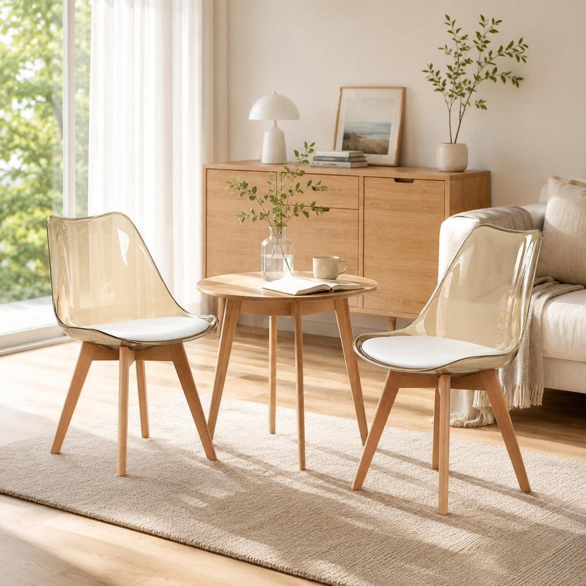 Esszimmerstühle 2er Set, Schalenstuhl mit PU Sitz, Braun