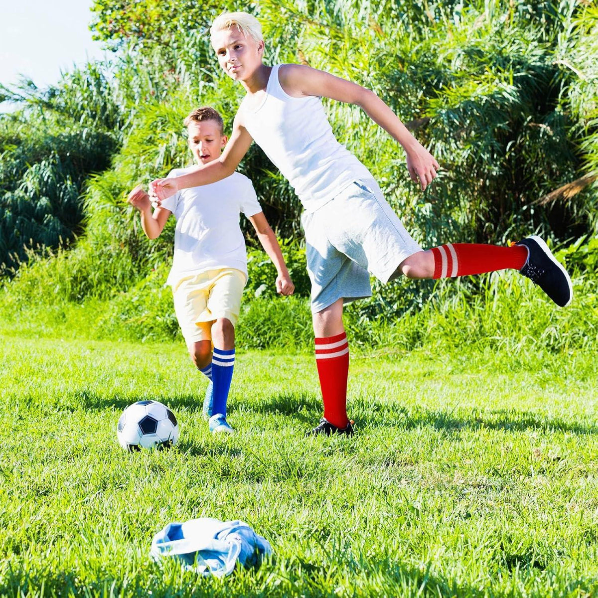 4 Paare Kinder Fußballsocken Sportsocken Trainingssocken für Jungen