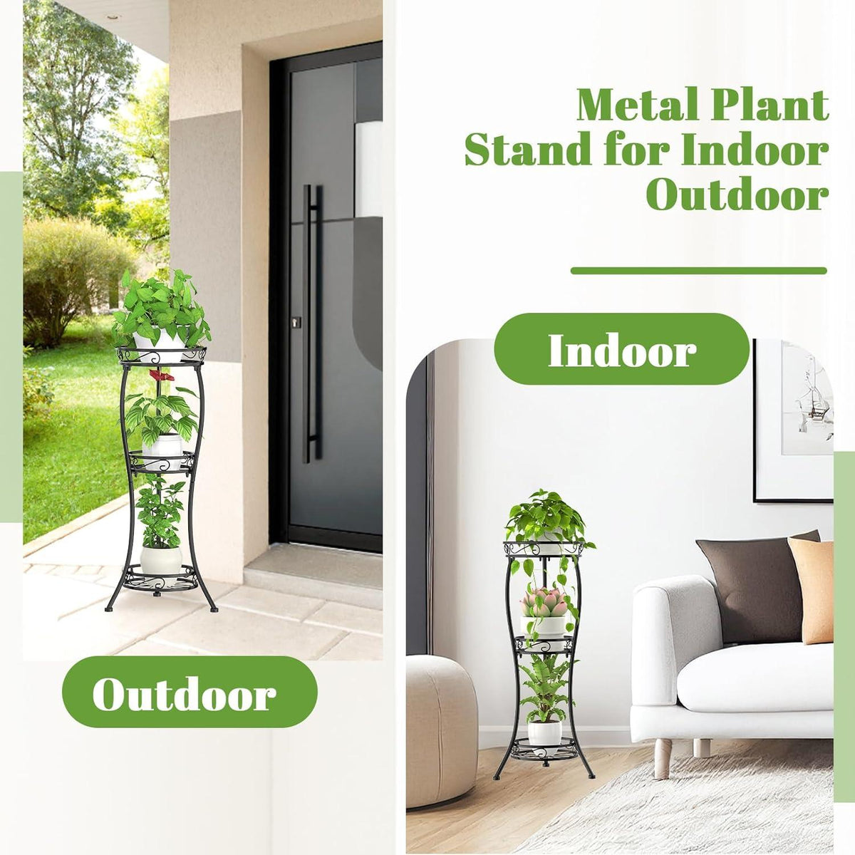 Blumenständer Metall 3 Etagen Pflanzenregal Indoor Outdoor Schwarz
