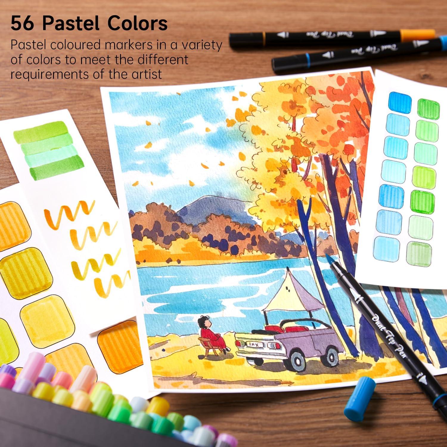 56er Pastell Filzstifte Set mit Pinsel- und Feinspitze