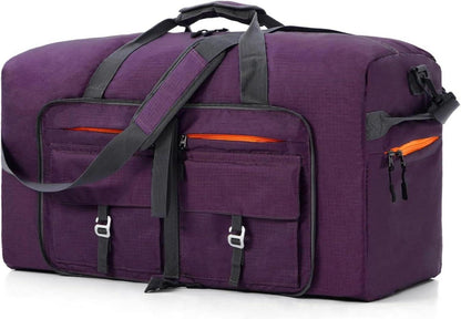 Faltbare Reisetasche 65L, Große Sporttasche mit Schuhtasche, Lila