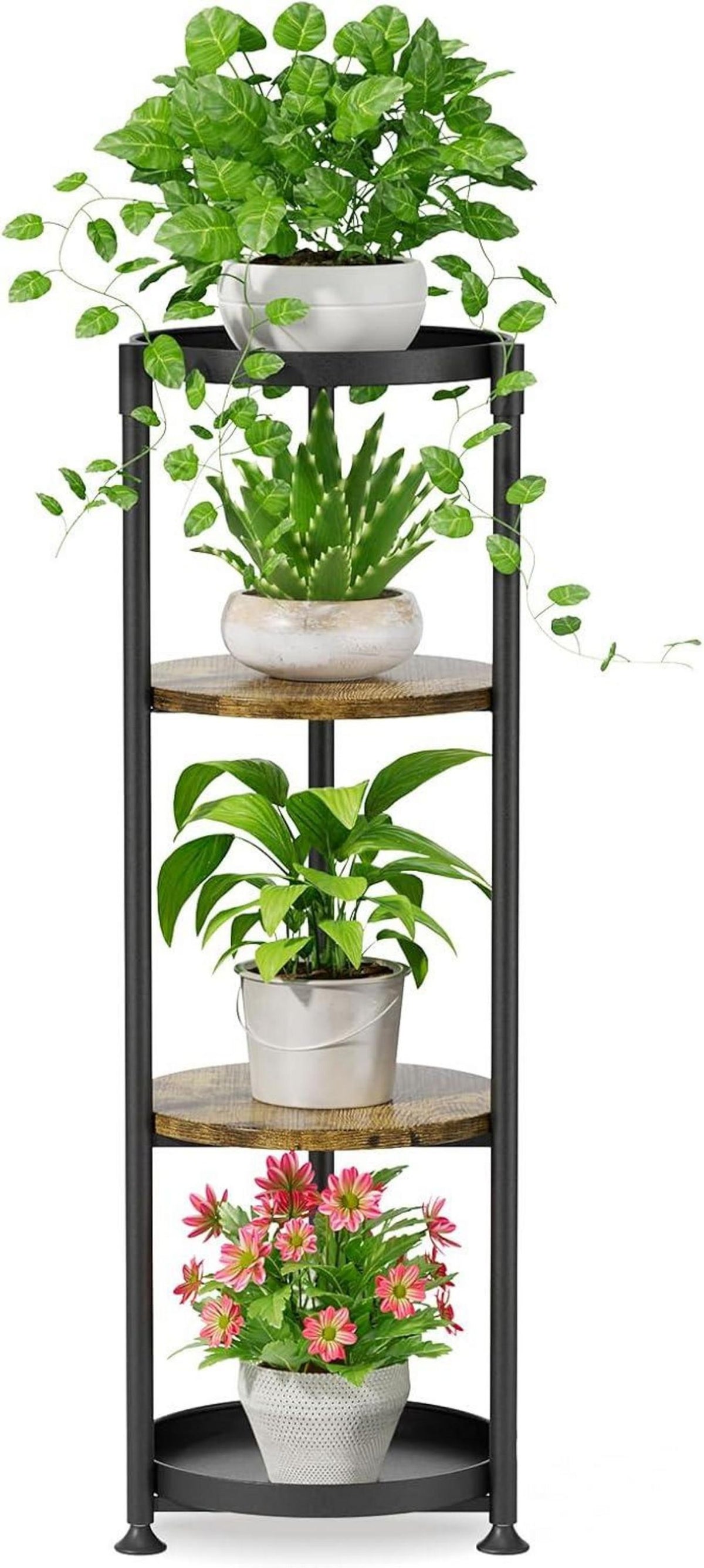 Blumenständer Metall 4 Ebenen Pflanzenregal Indoor Outdoor Schwarz