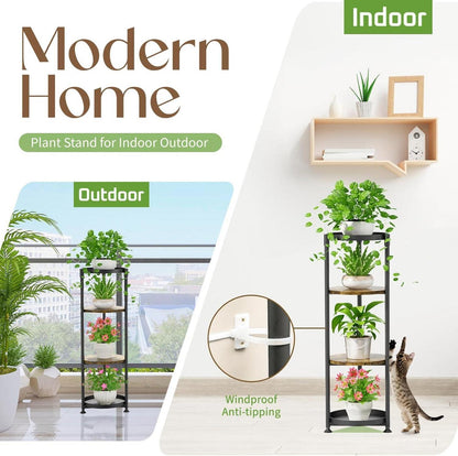 Blumenständer Metall 4 Ebenen Pflanzenregal Indoor Outdoor Schwarz 4 Etagen