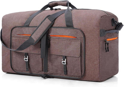 Vomgomfom 65L Faltbare Reisetasche Sporttasche mit Schuhtasche Braun