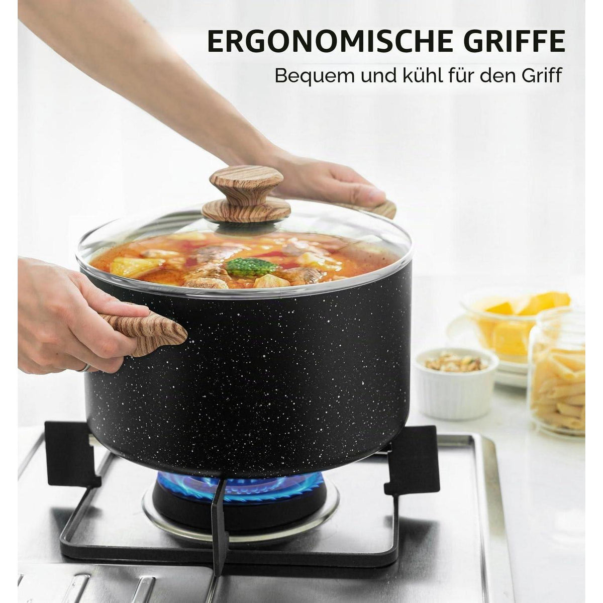 Suppentopf 24 cm Antihaftbeschichtung 5,8 L mit Glasdeckel