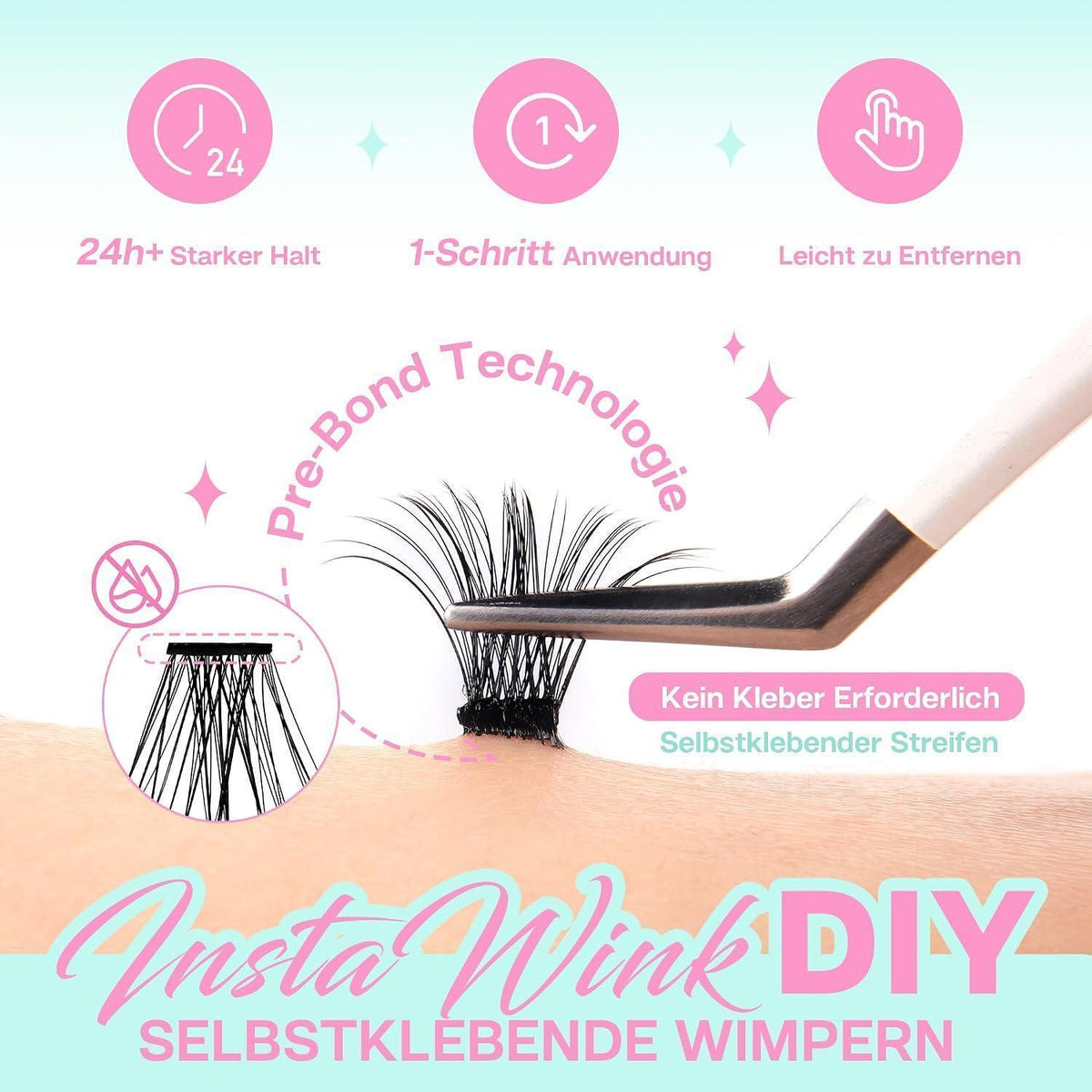 Selbstklebende Wimpern 60 Stück D Curl – Klebefrei & Wiederverwendbar
