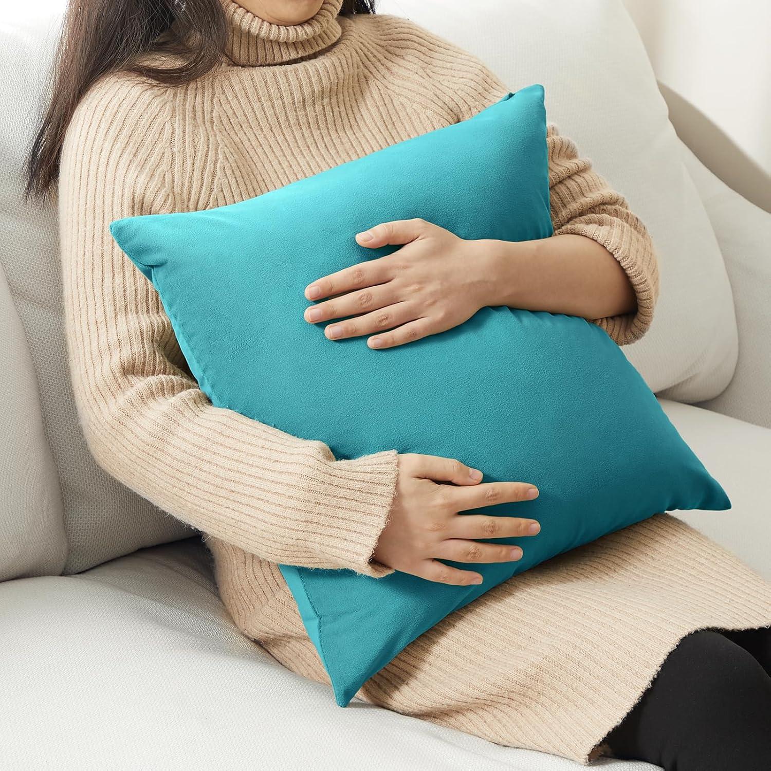 2er Set Samt Kissenbezug 40x40cm Türkis Blau Sofa Deko